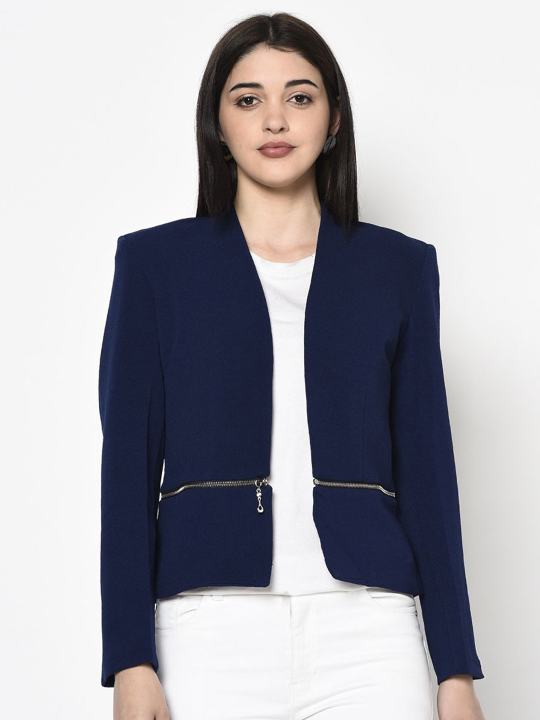 Miss Grace Colourblocked Synthetic Crop Open Front Jacket
