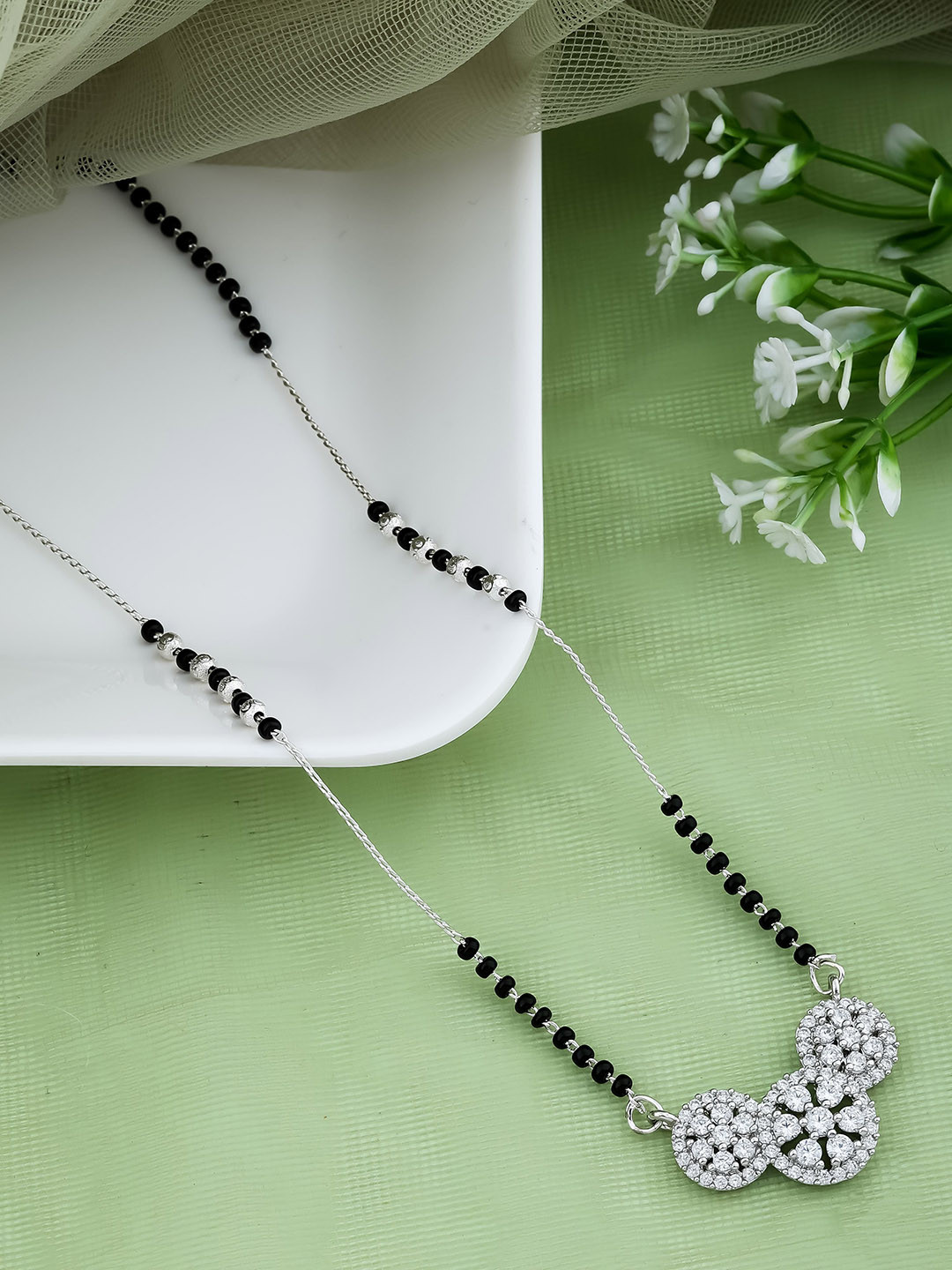 Felicia Silver-Plated Artificial Stones Studded and Beaded Mangalsutra