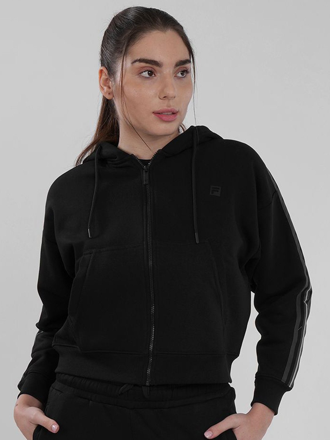 FILA Women Solid Hooded Bomber Casual Jacket