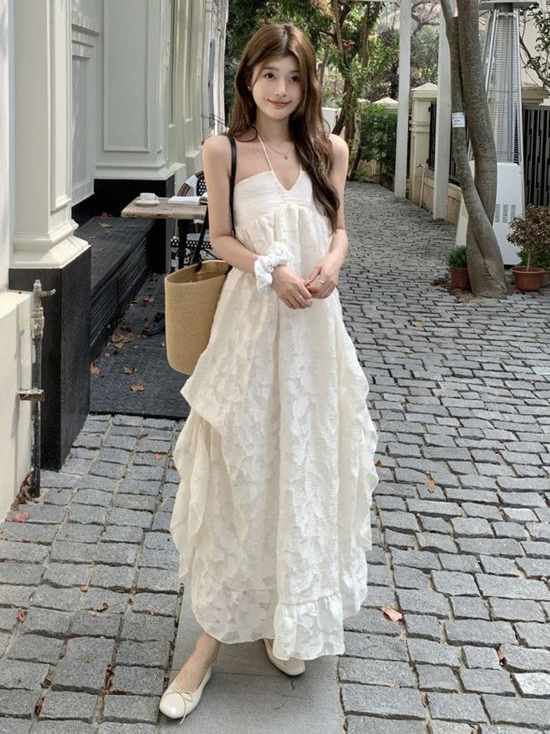 LULU & SKY Women Self-design Shoulder Straps Asymmetrical Hemline Maxi Dress