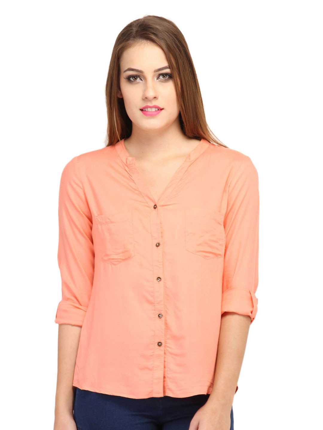 CORSICA Standard Fit Mandarin Collar Roll-Up Sleeves Casual Shirt