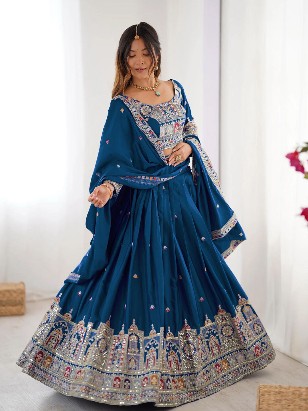 Fashorama Embroidered Thread Work Semi-Stitched Lehenga With Unstitched Blouse & Dupatta