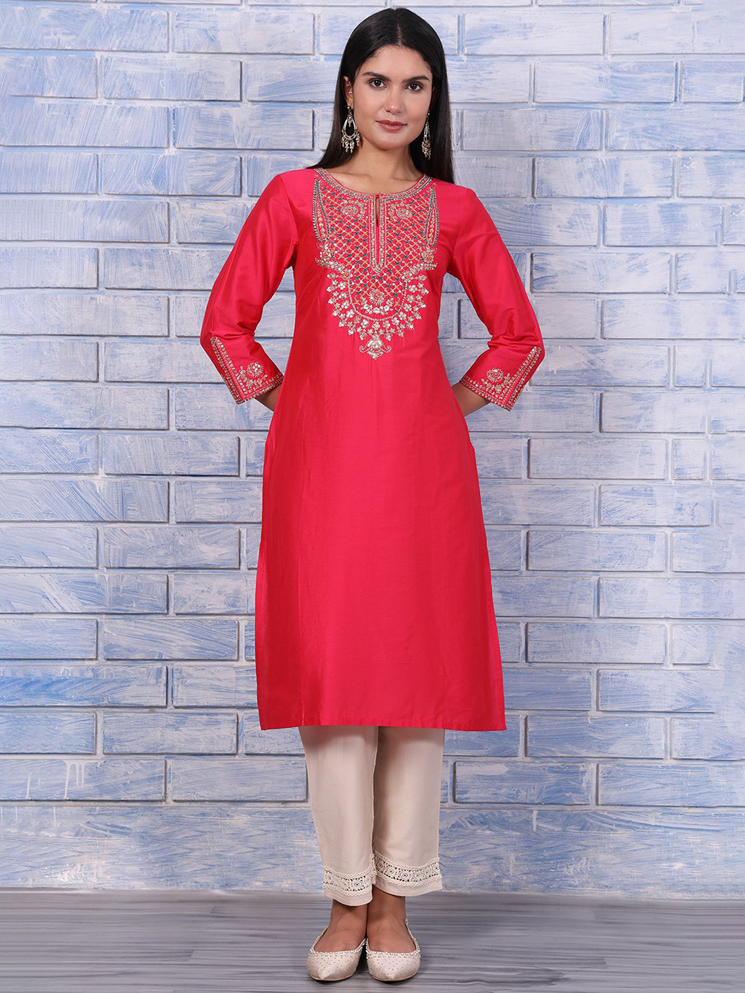 W Women Embellished Daily Straight Kurta