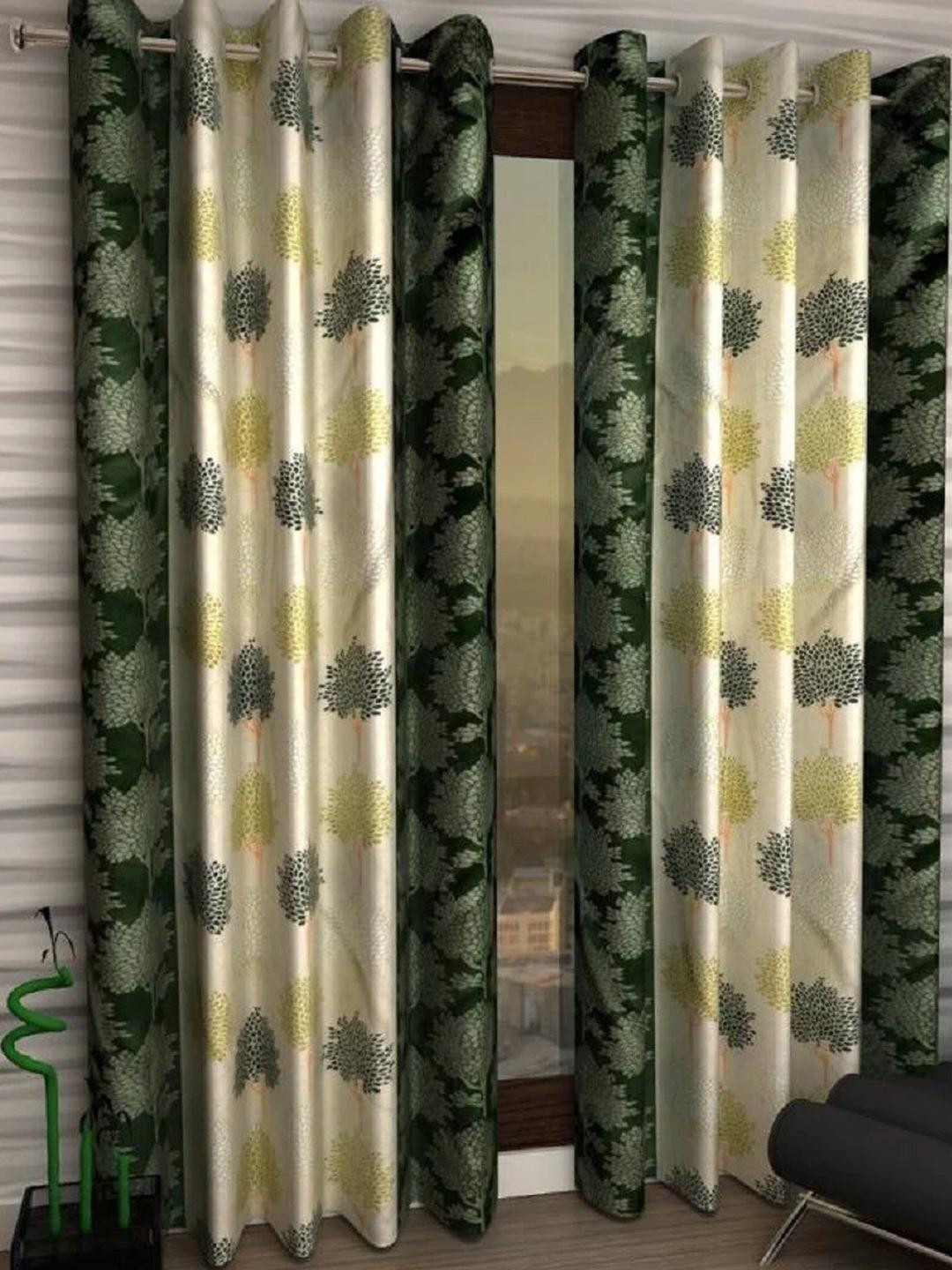 BELLA TRUE 213 cm (7 ft) Polyester Semi Transparent Door Curtain (Pack Of 2) (Floral, Green Paan)