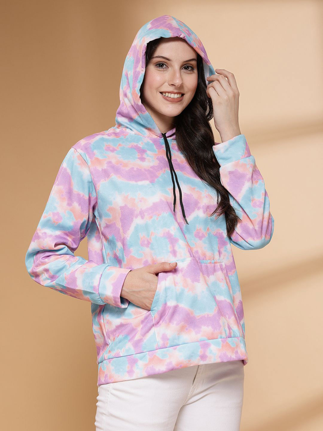 HARPITA Women Abstract Printed Hooded Pullover Sweatshirt