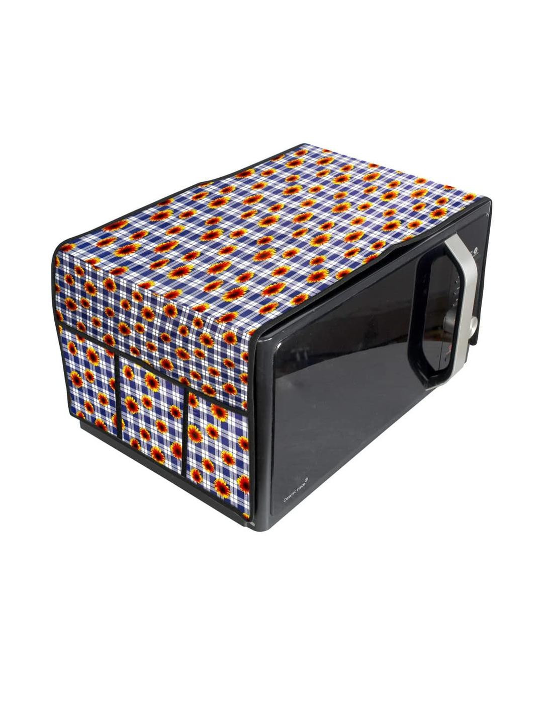 Waterproof & Dustproof PVC Microwave Oven Top Cover with 6 Utility Pockets Ging