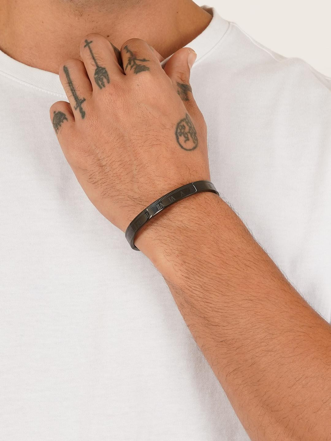 MILLER Men Roman Numerical Black Toned Band Bracelet Kada