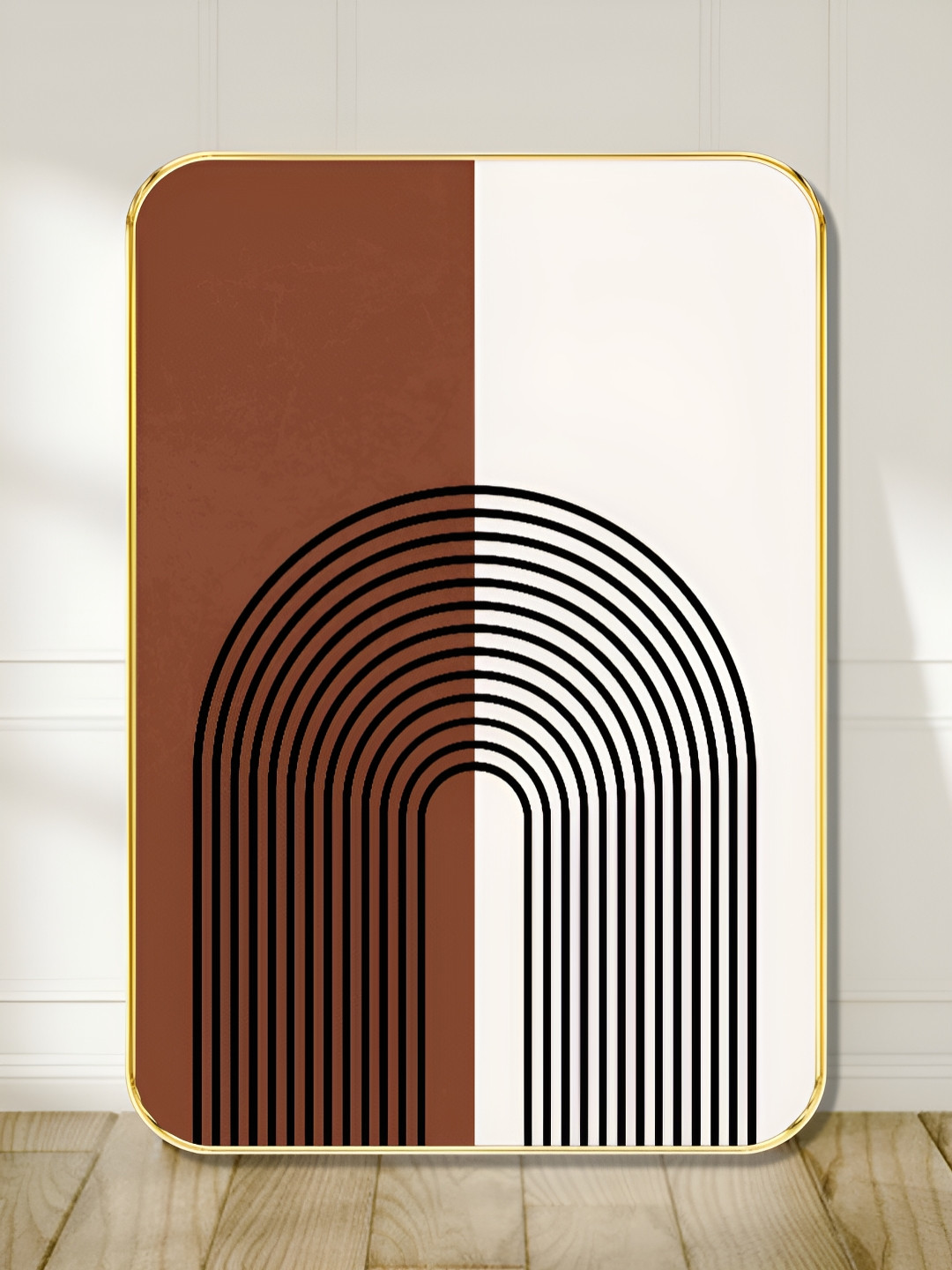 Livin'luxe Off White & Brown Modern Abstract Arch Rectangle Wall Art