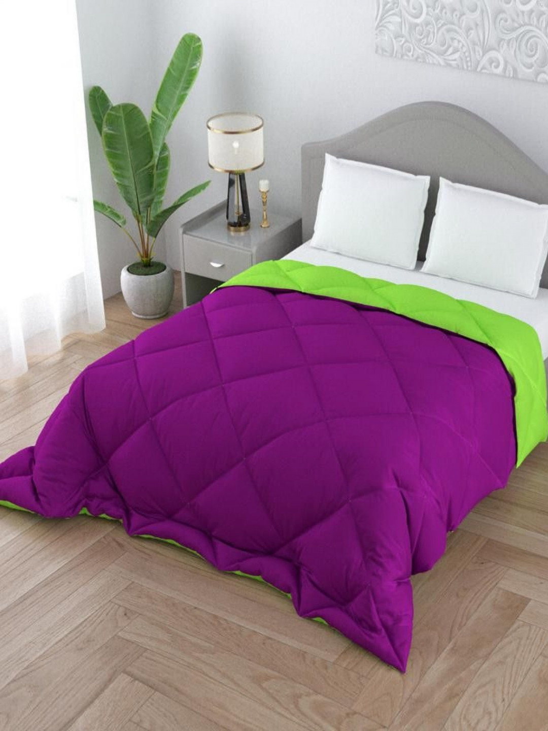 CHICERY Green & Purple Geometric Microfiber AC Room 200 GSM Single Bed Comforter