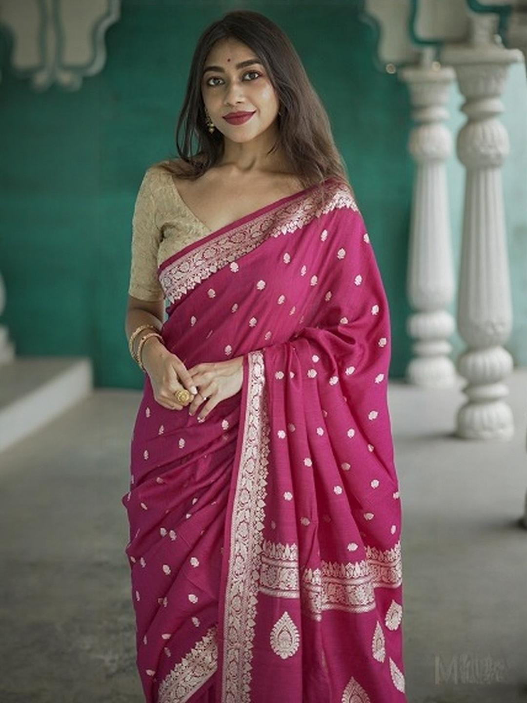SHOPONBIT Poly silk pink Designer Saree
