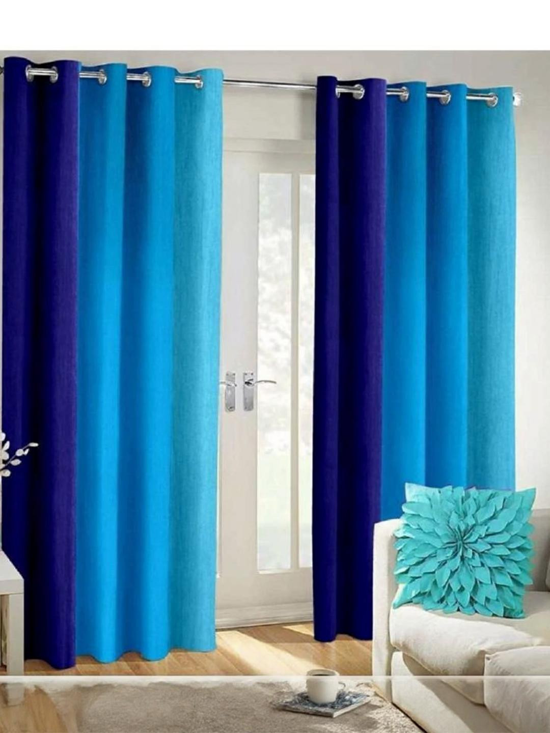 270 cm (9 ft) Polyester Semi Transparent Long Door Curtain (Pack Of 2) (Plain, Blue)