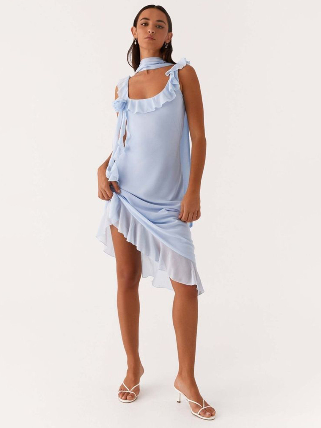 LULU & SKY Women Ruffled Asymmetric Pinafore Dress