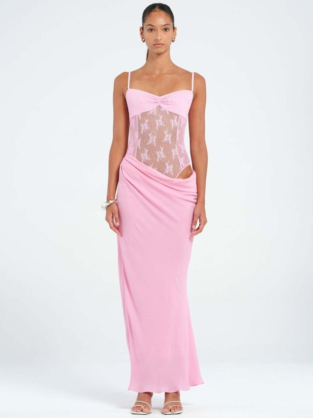 LULU & SKY Women Shoulder Straps Lace Splicing Sheath Maxi Dress