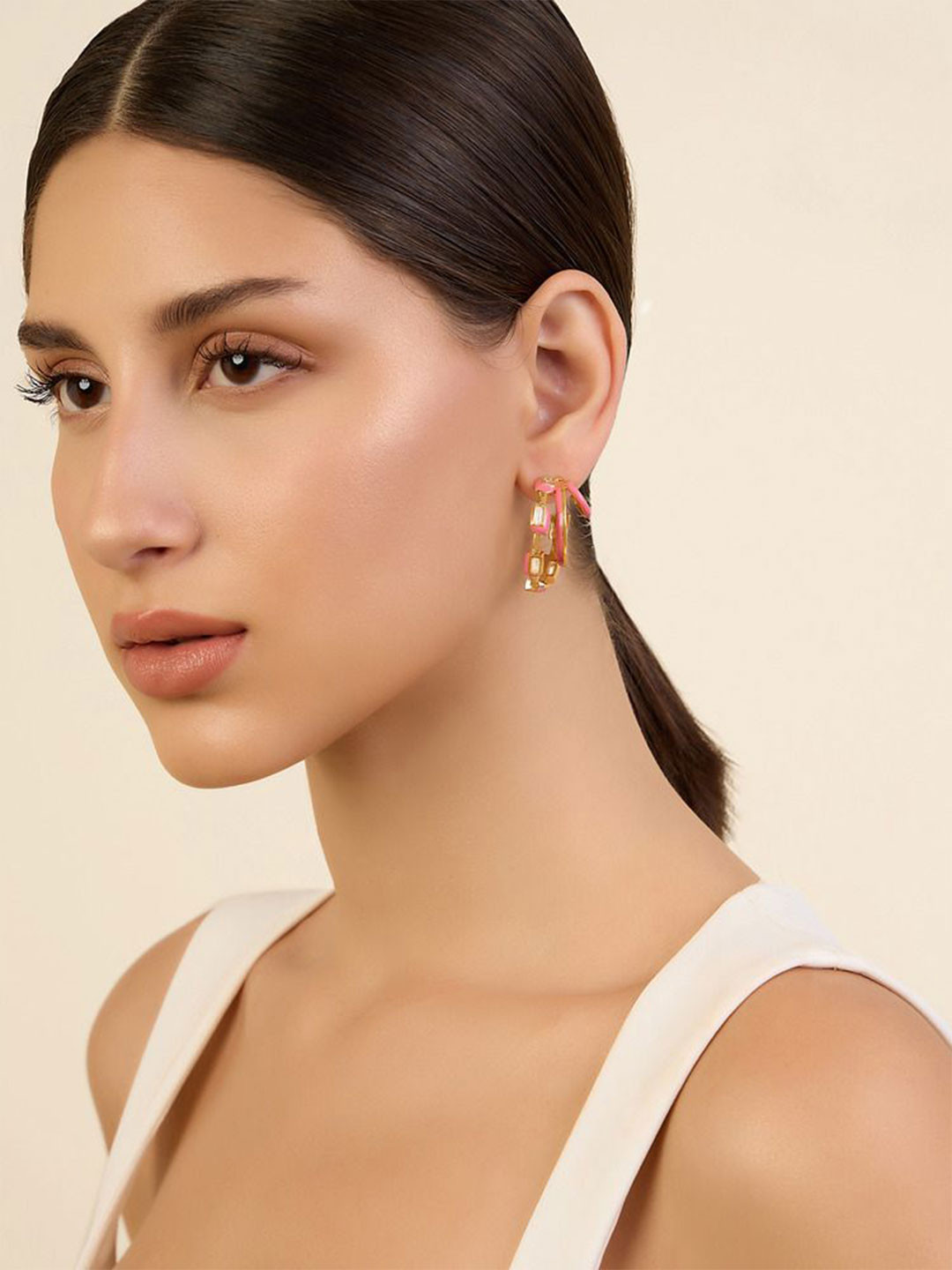 Isharya 18-Karat Gold-Plated Contemporary Enamel Triple Hoop Earrings