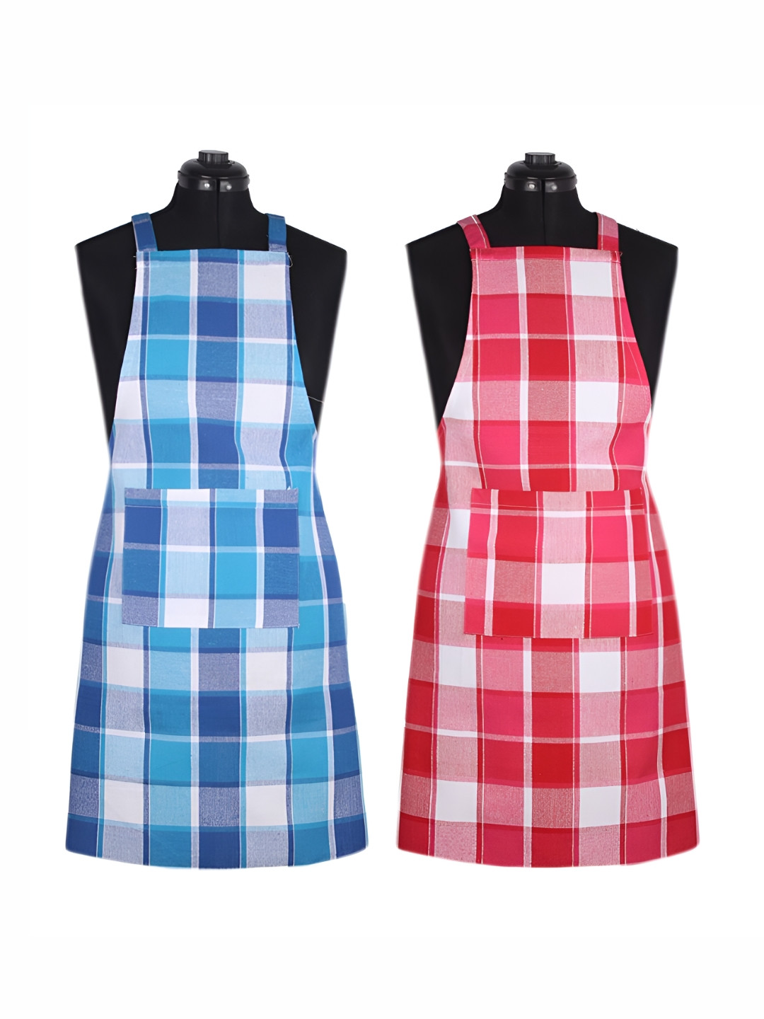 NewLadiesZone Pink & Blue Checked Cotton Waterproof Aprons