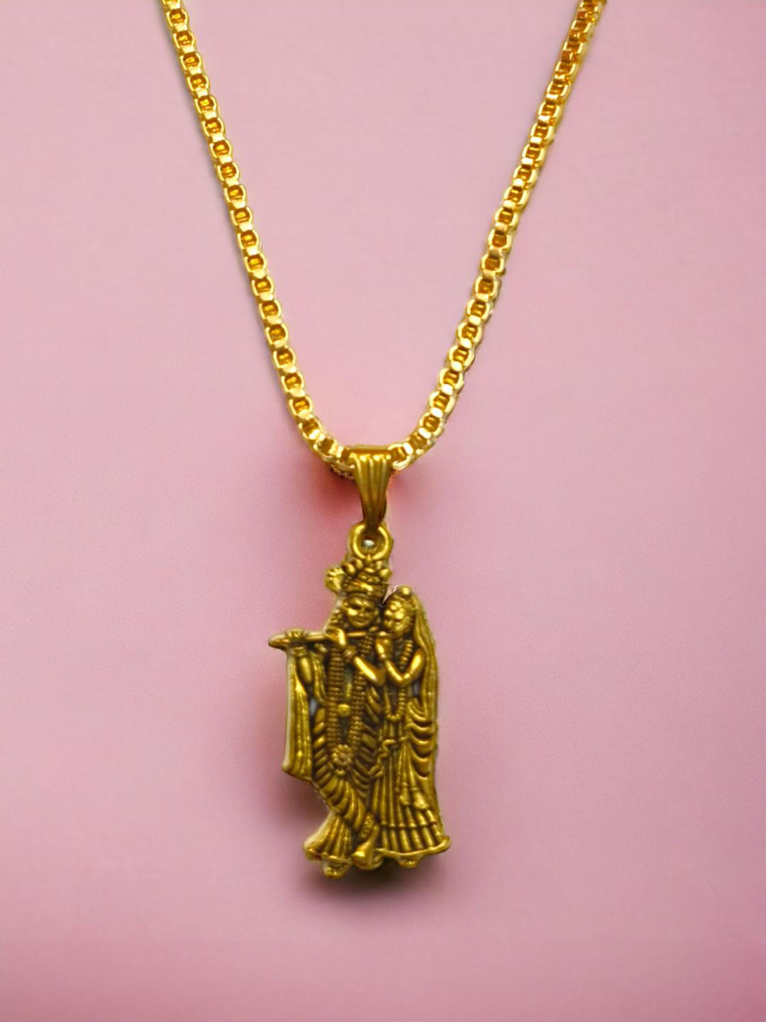 CZARDONIC Gold-Plated Lord Krishna Radha Pendants with Chains