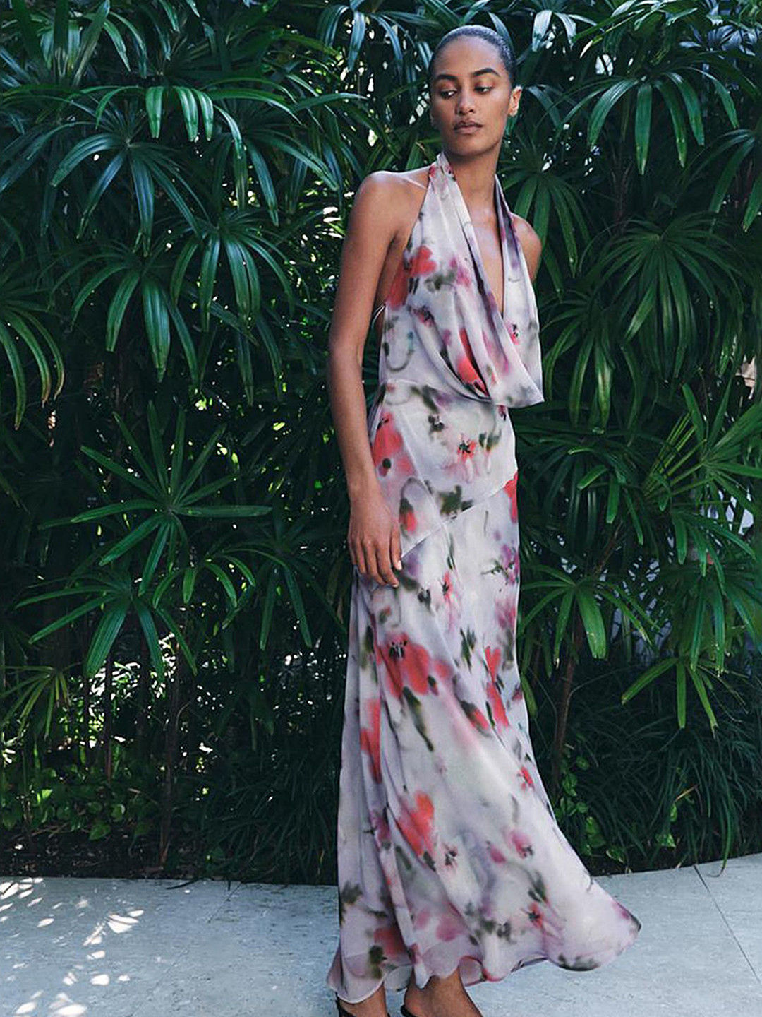 LULU & SKY Women Floral Print Cowl Neck Backless Maxi Dress