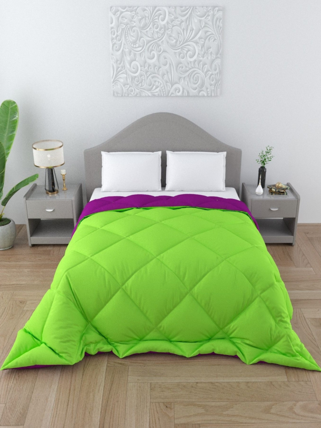 CHICERY Green & Purple Microfibre Geometric AC Room 200 GSM Double Bed Comforter