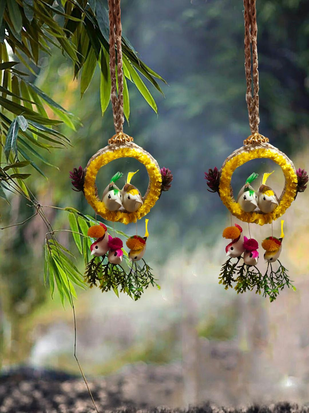 The Shine Store Bird Nest Chidiya with Grass Jute Matte Decorative Bird Cage-12.6In