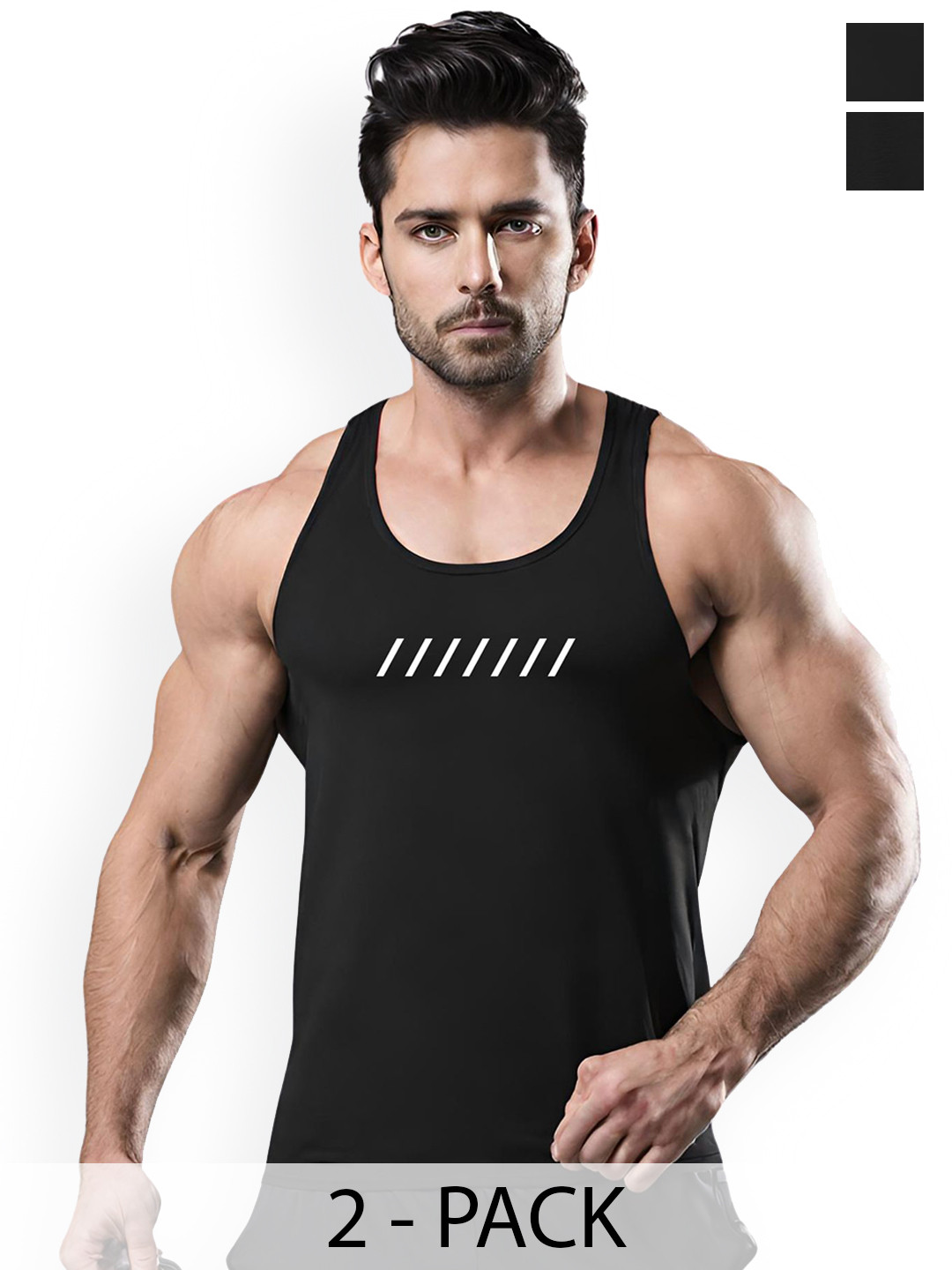 3Colors Pack Of 2 Printed Gym Vests NCUT-BLK CAPTIVATE_BLK RACELIFT-2C