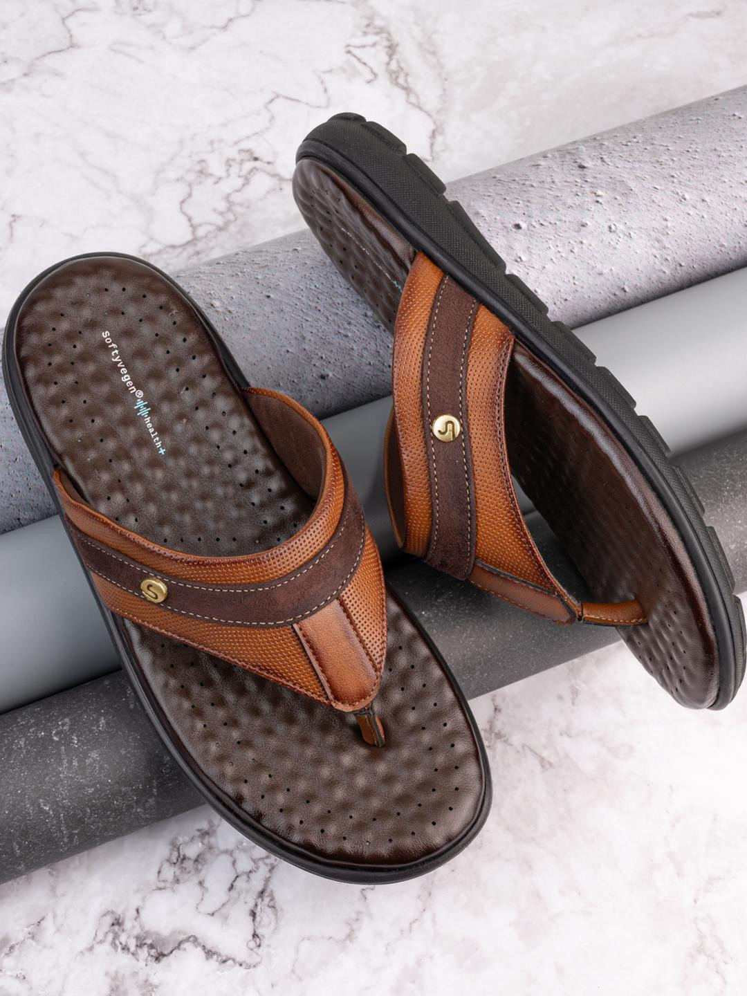 SOFTY VEGEN Men Tan Thong Filp Flops Sandals