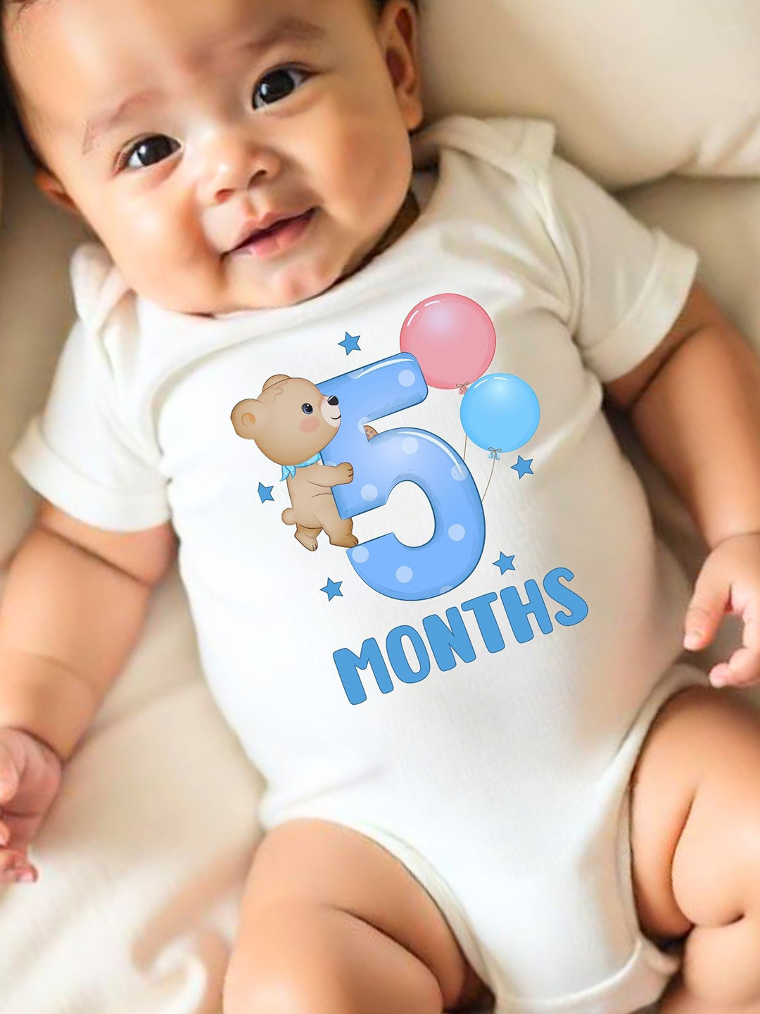 YK Infants Five Month Teddy Printed Cotton Bodysuit