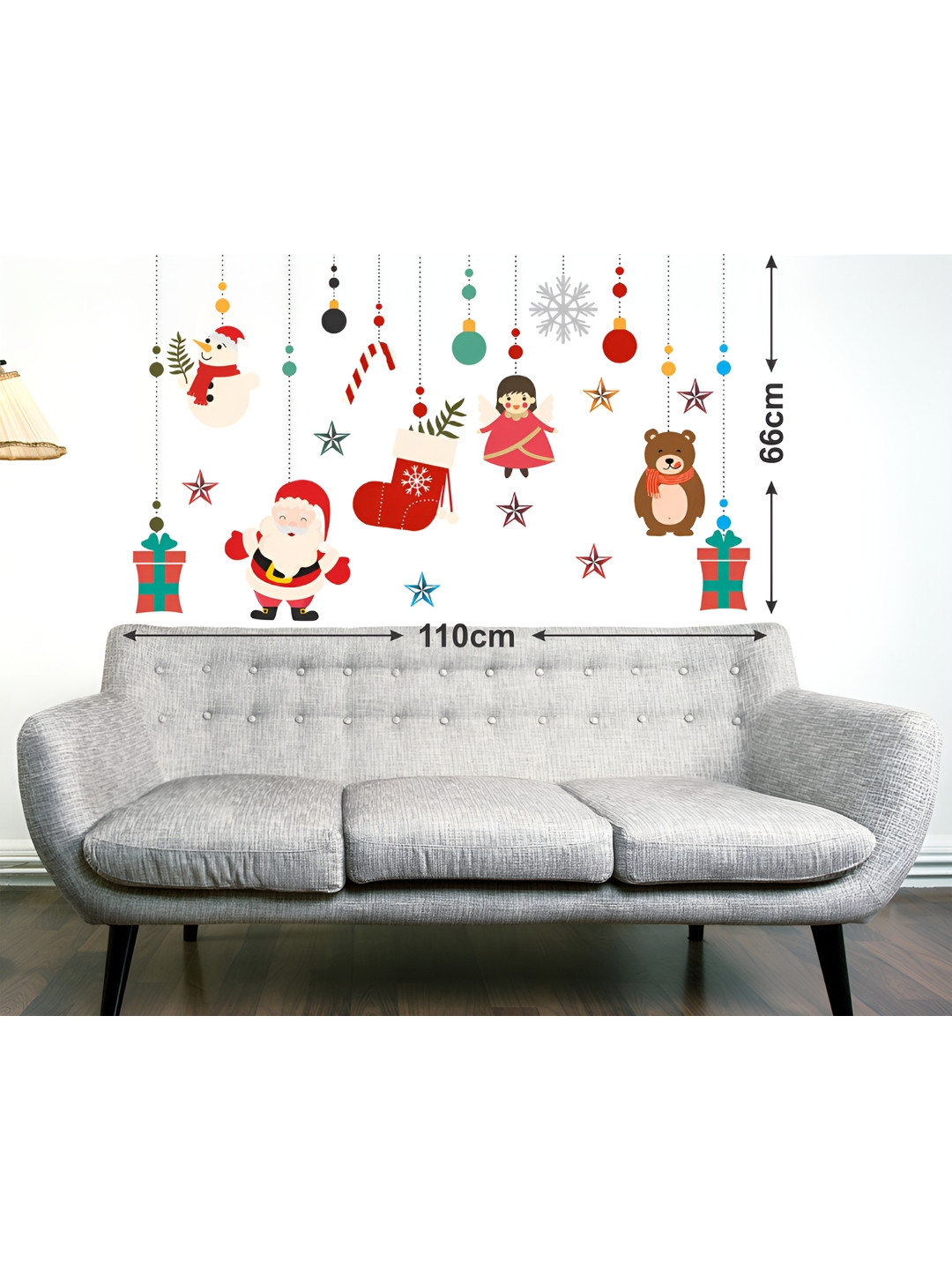 LANSTICK Red & Green Christmas Theme Printed Matte Finish Wall Sticker