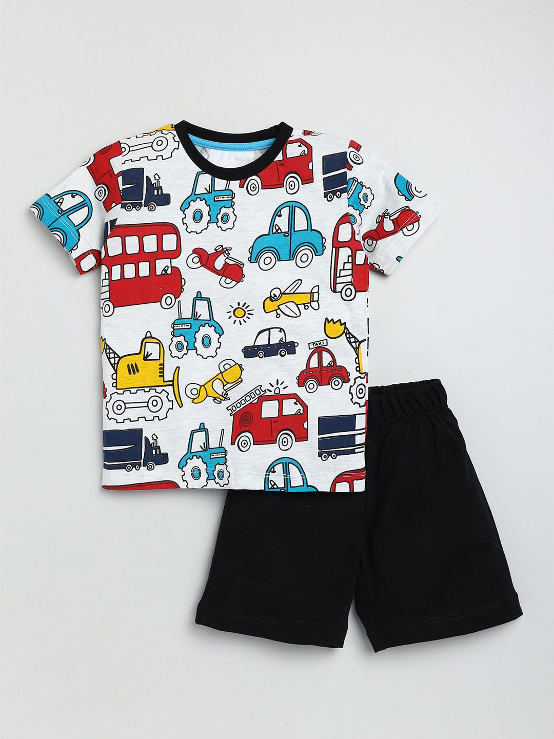 YK Boys Cars Printed Round Neck T-Shirt With Shorts