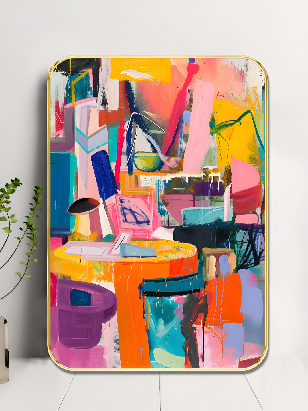 Livin'luxe Blue & Pink Expressionist Printed Wall Art