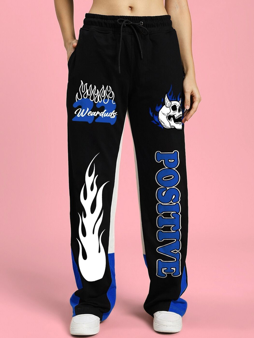 WEARDUDS Women Positive Printed Relaxed-Fit Mid-Rise Track Pant