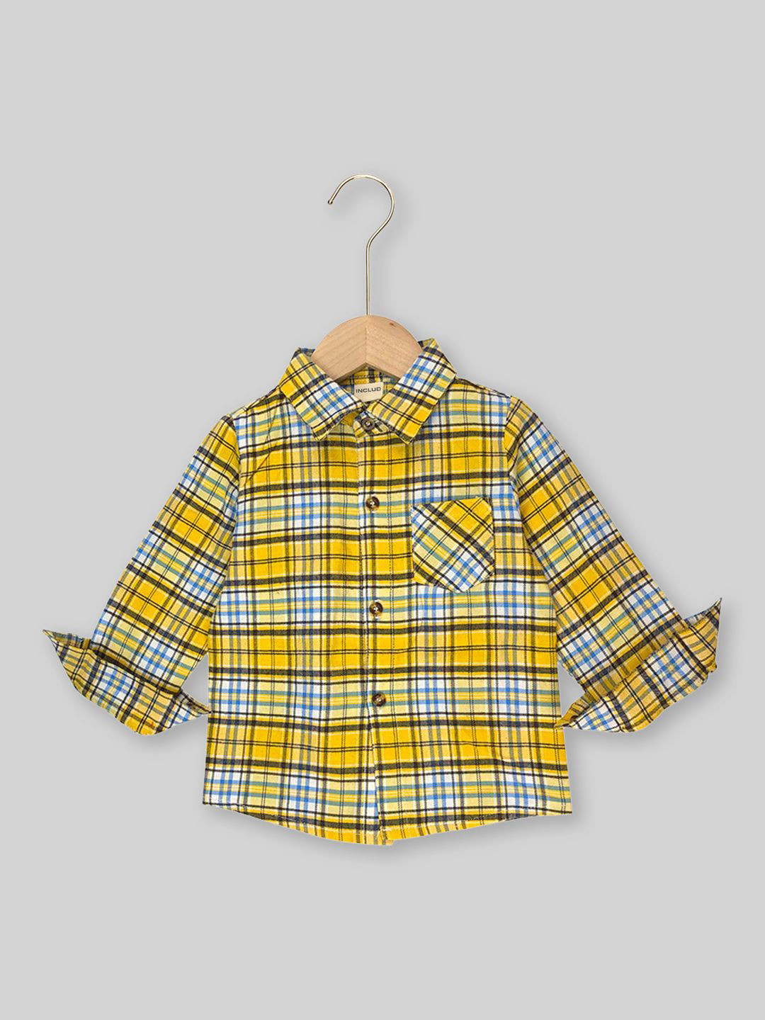 INCLUD Boys Checked Spread Collar Long Sleeves Regular Fit Casual Shirt