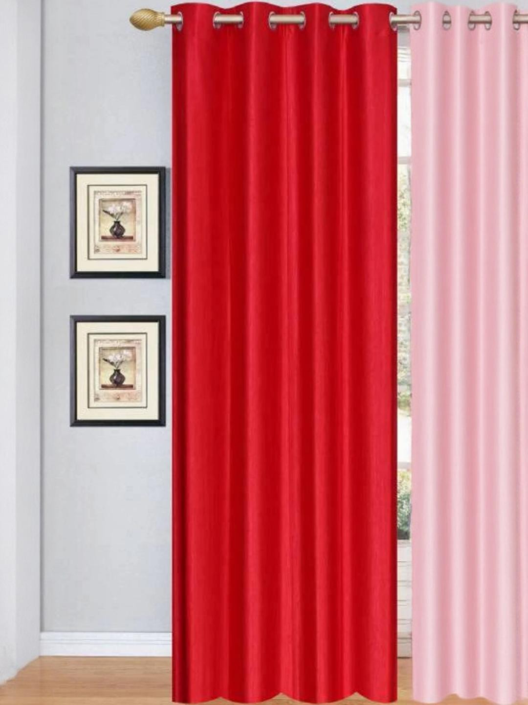 213 cm (7 ft) Polyester Semi Transparent Door Curtain Single Curtain (Solid, Red)
