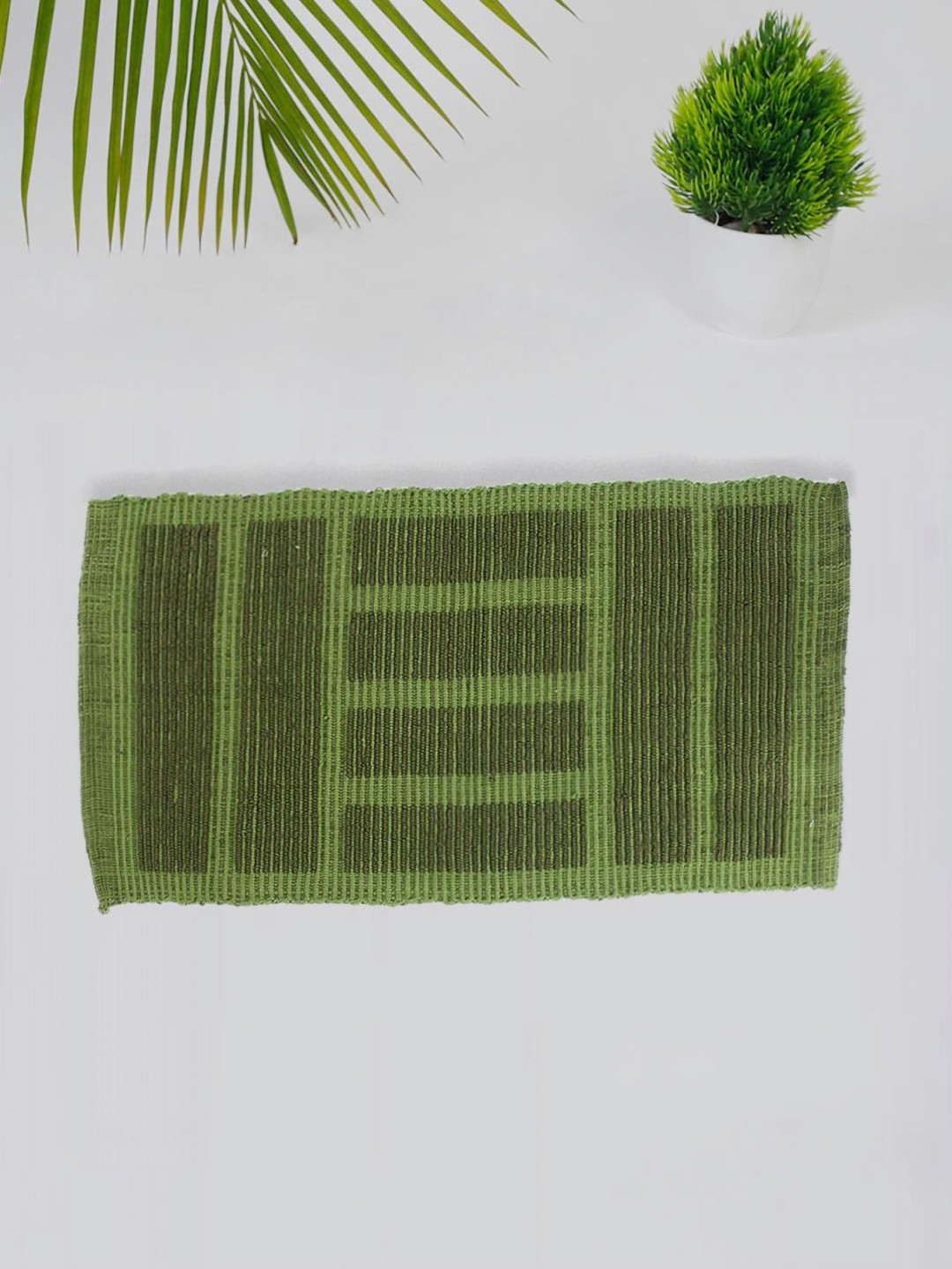Fabindia Noorham Green & Olive Woven Cotton Doormat