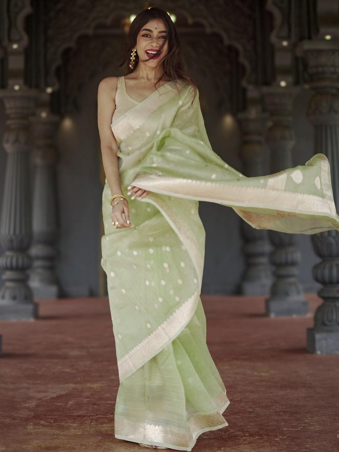 SHOPONBIT Pista poly silk  Designer Saree