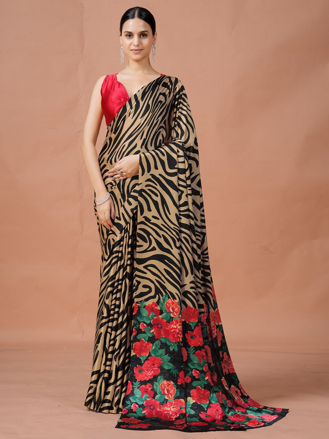 Garden Vareli Animal Printed Satin Saree