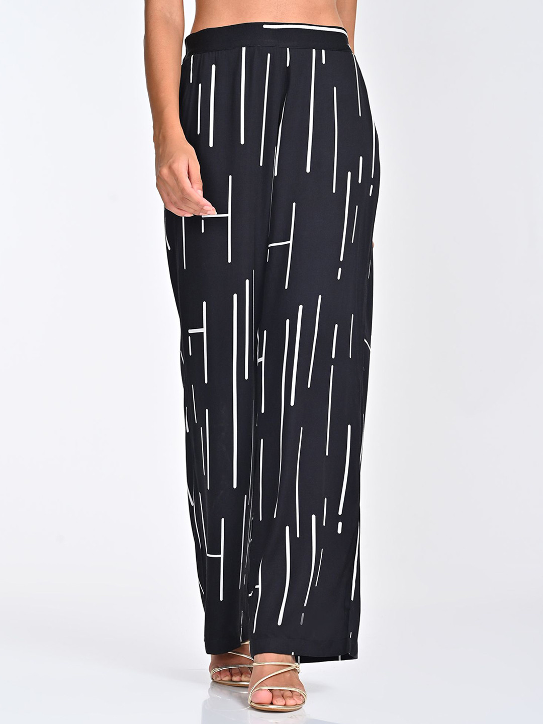 Saltpetre Women Black Modal Cedar Print Flat front Pant
