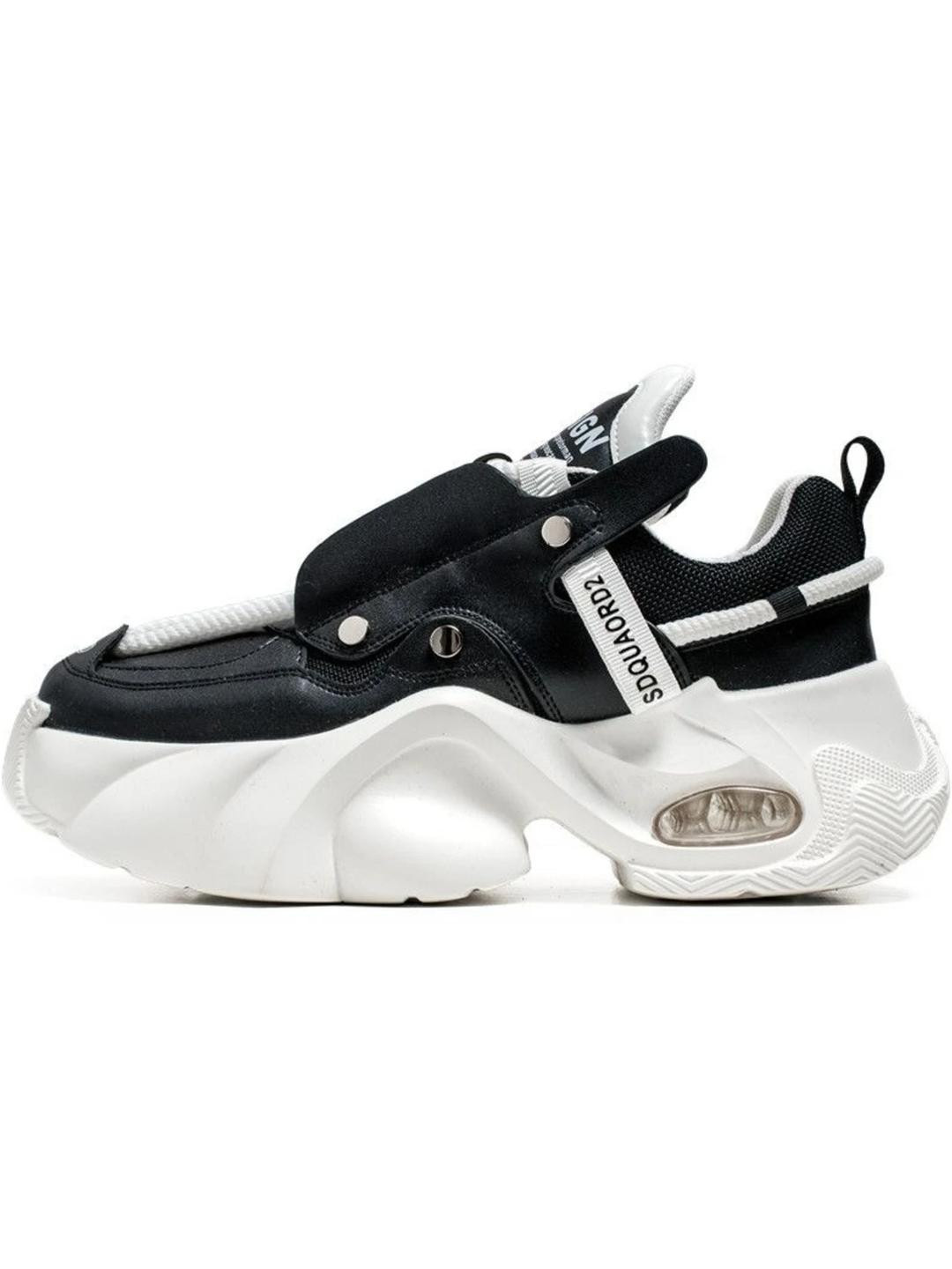 Fition Men Black and White Thick Sole Casual Sneakers