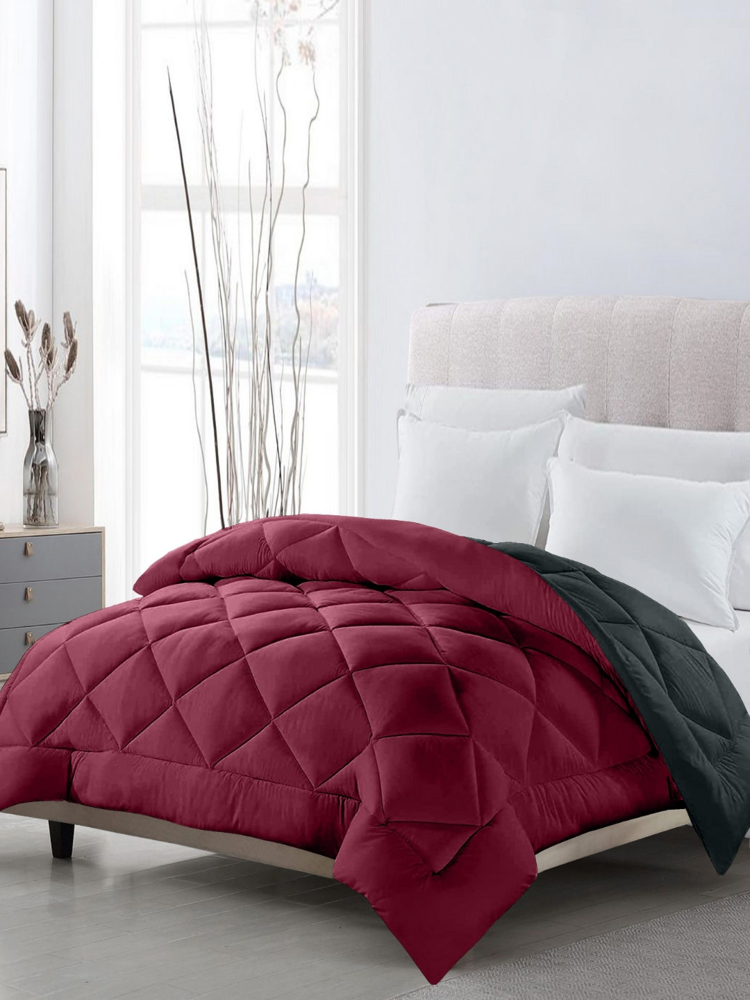 CHICERY Maroon & Green  AC Room Reversible Double Bed Comforter