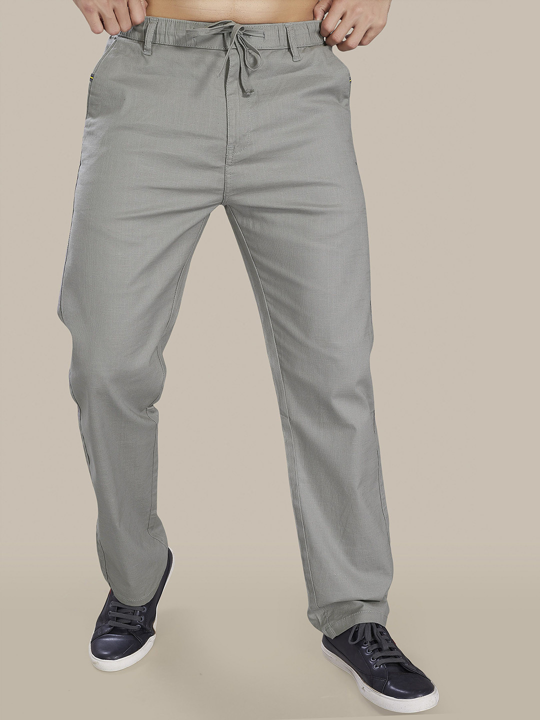 Grey Relaxed Fit Mid-Rise Easy Wash Trousers