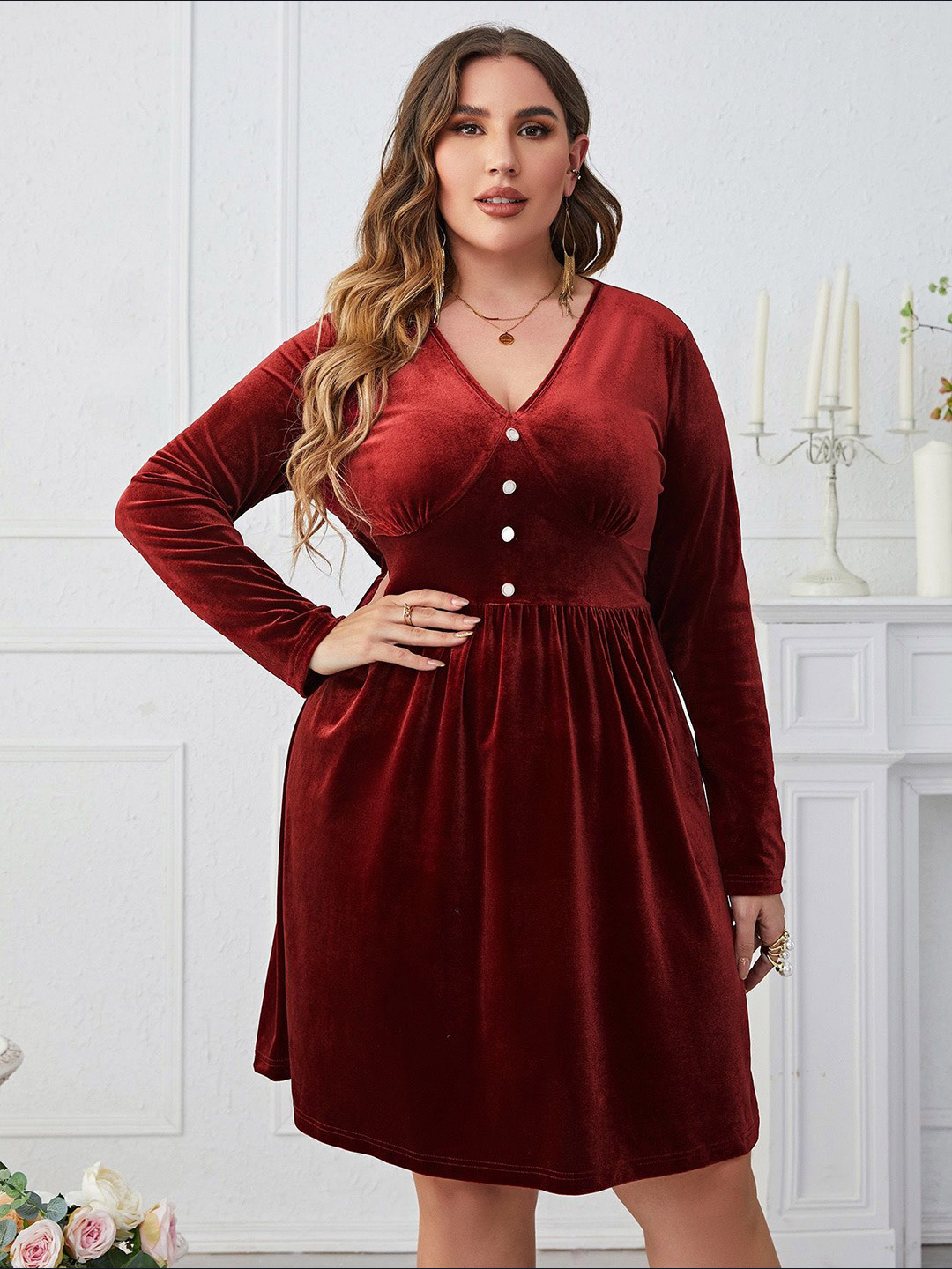 Sztori Women Solid Plus Size Fit and Flare velvet Dress