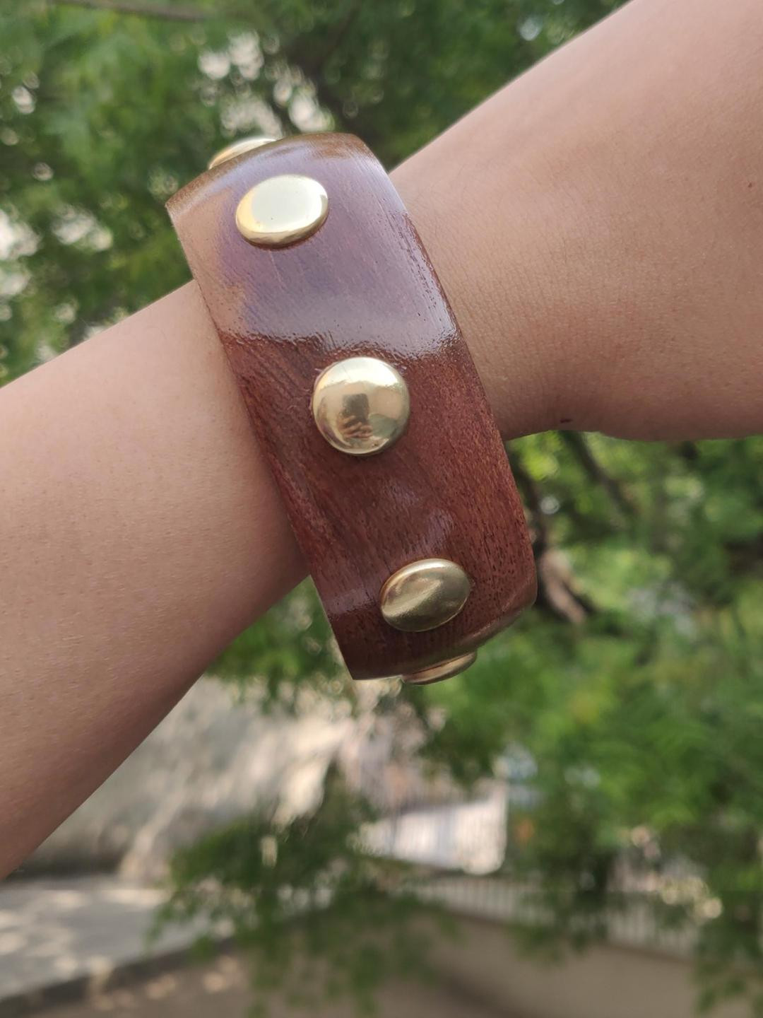 Hitarh 1 Women Elegant Sheesham Wood Bangle with Brass Charms