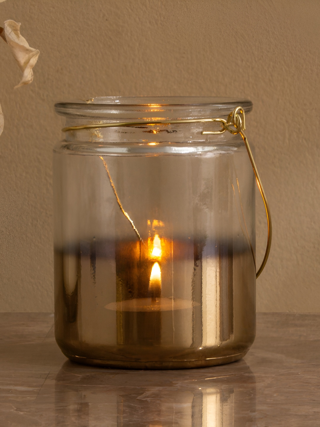 Home Centre Ember Opt Lumiere Gold-Toned & Transparent Glass Candle Holder
