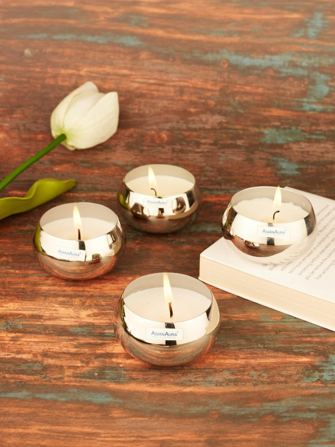 Asian Aura Metal Round 4Pcs Scented 1 Wick Ocean Breeze Solid Regular Jar Candles