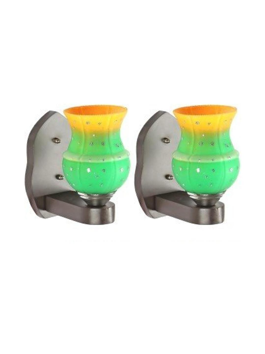 Somil Premium Designer Glass Wall / Night Lamp  Elegant & Stylish Dcor Accent for Modern Interiors, color- Yellow, Green, Size:- 19 X 25.5 X 29.5 CM