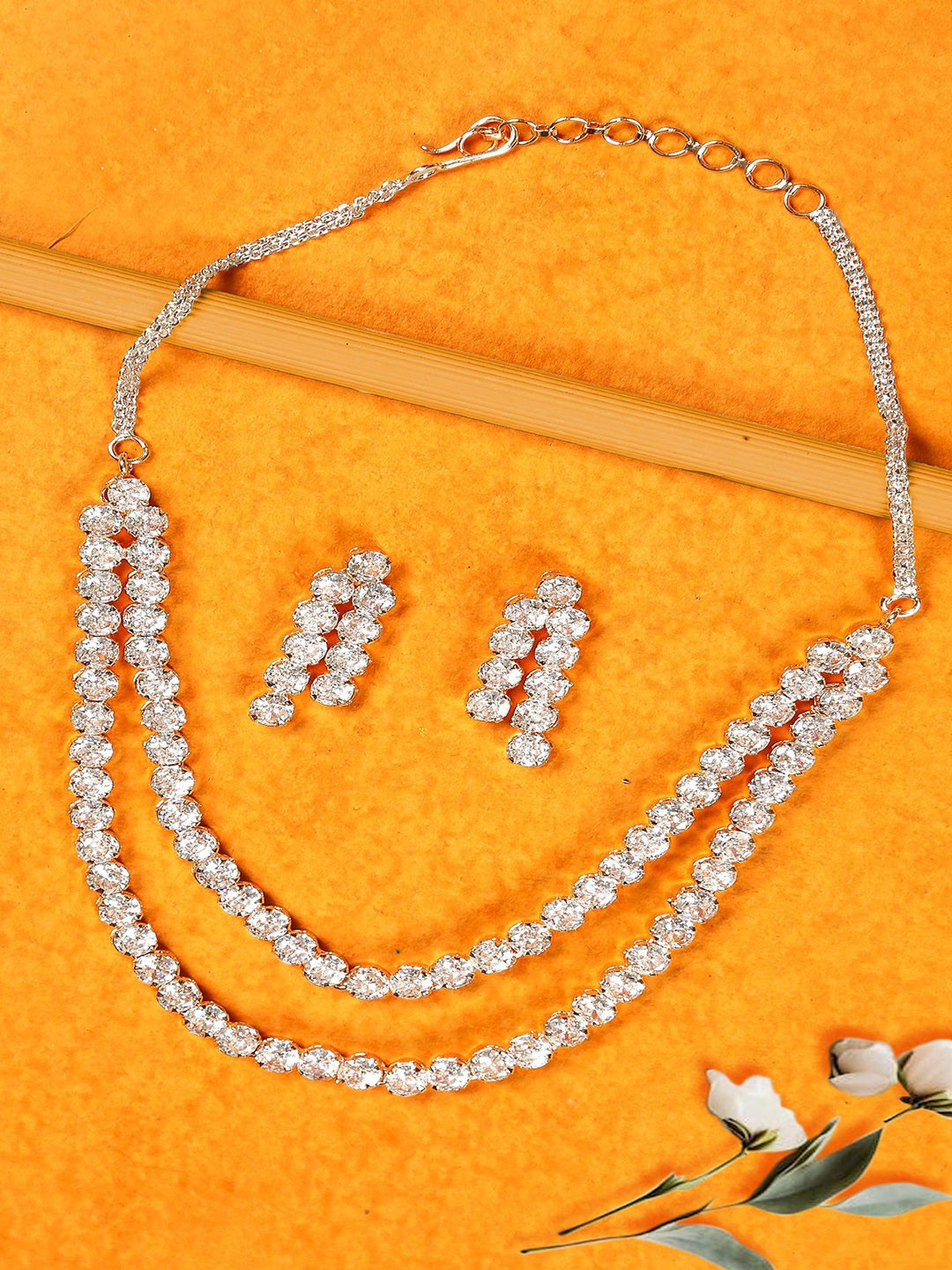 Gemron Jewel Rose Gold-Plated Stone-Studded Jewellery Set