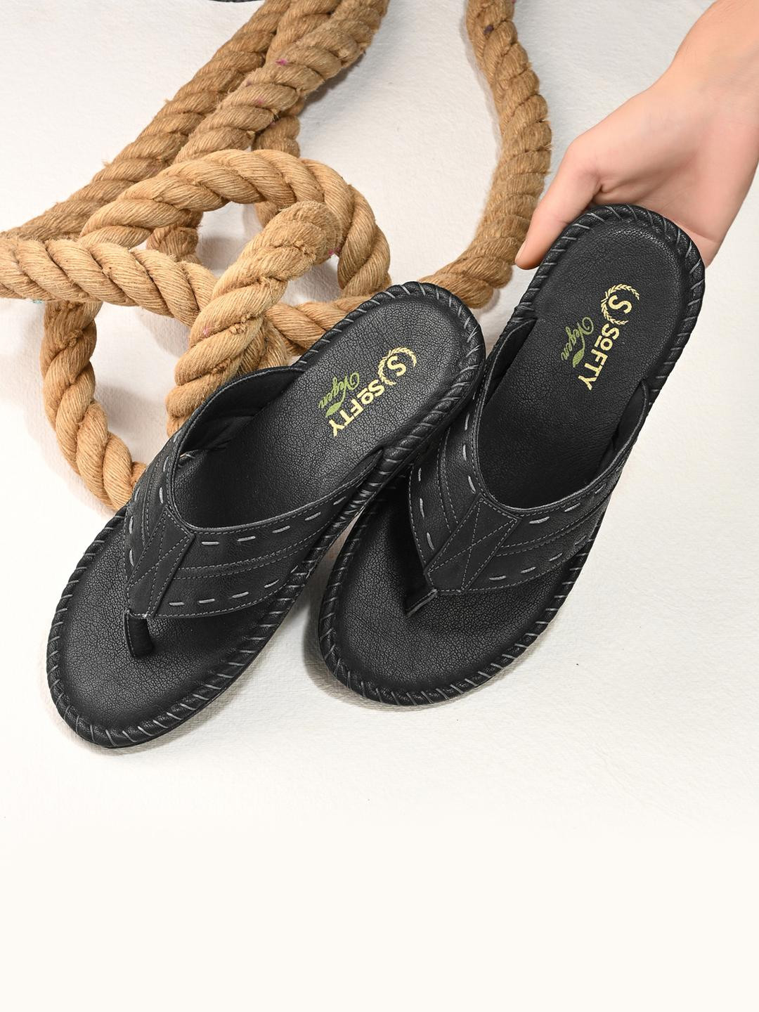 SOFTY VEGEN Men Black Slip-On Flats