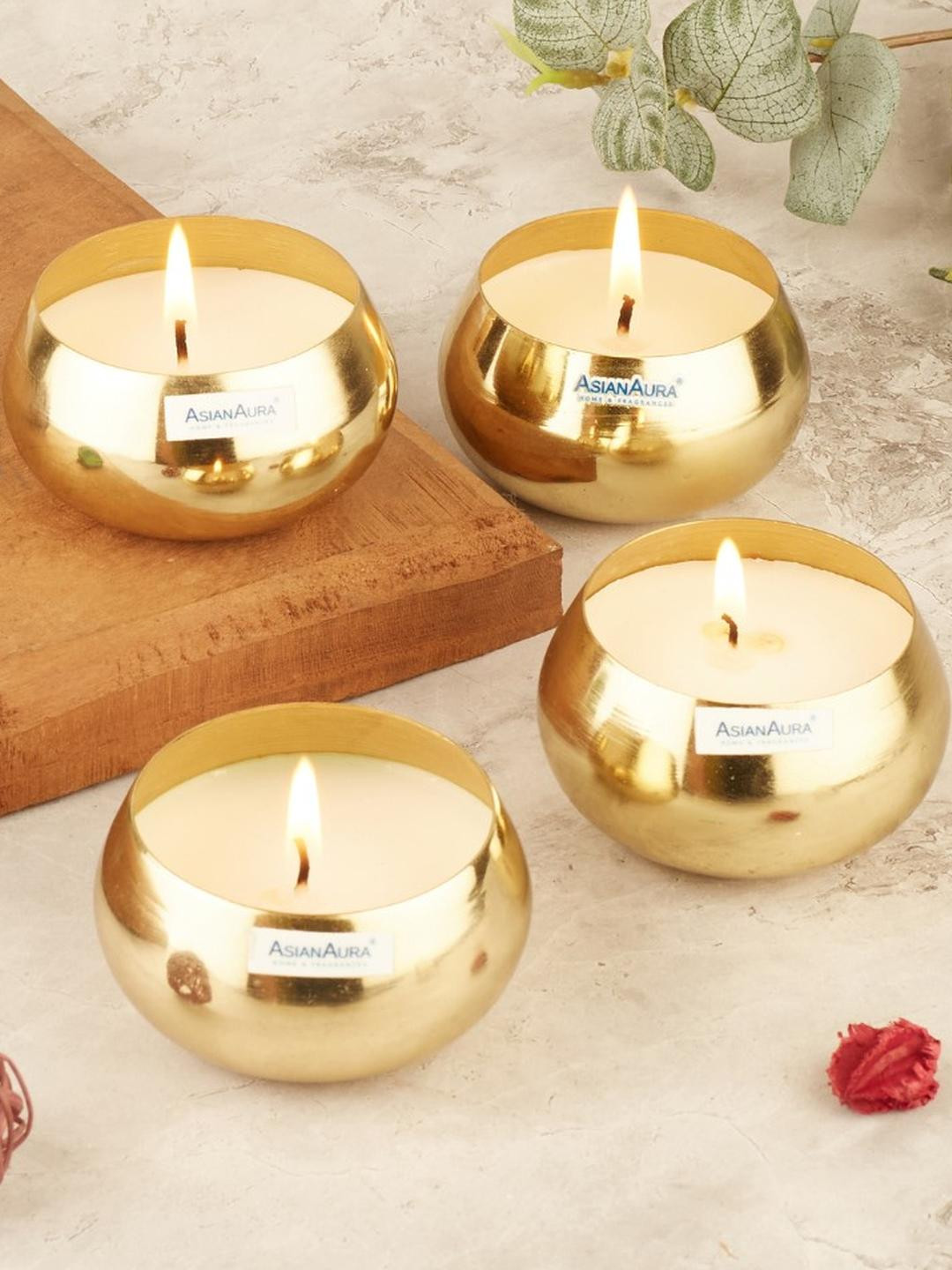 Asian Aura Metal Round 4Pcs Scented 1 Wick English Lavender Solid Regular Jar Candles