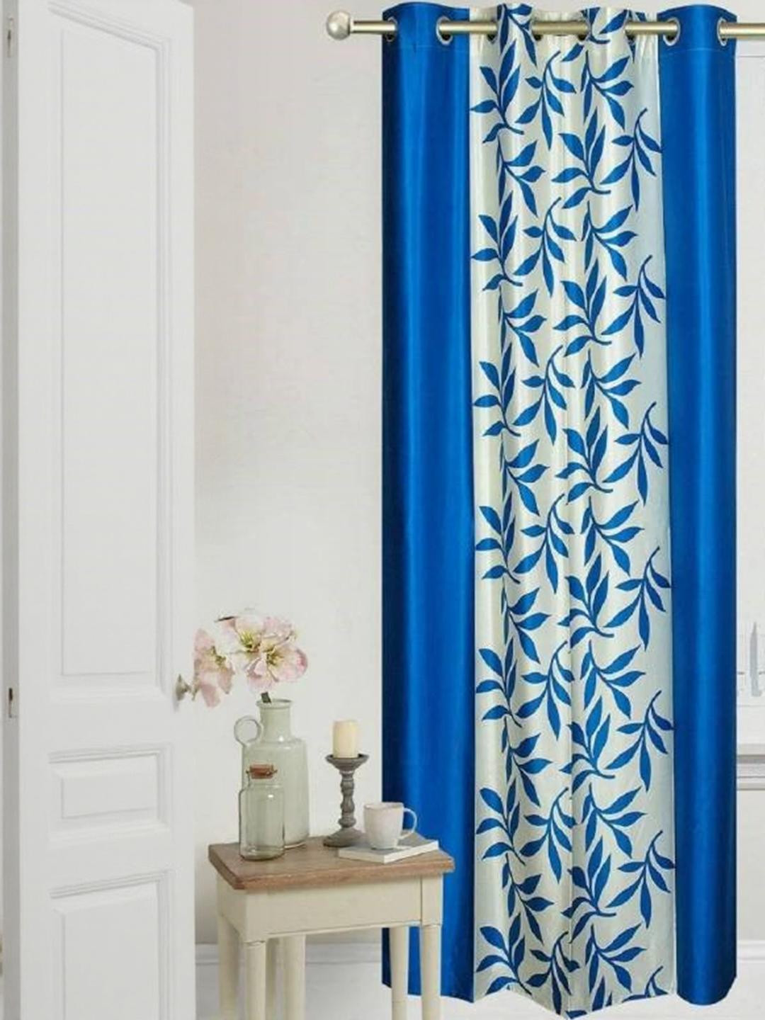 270 cm (9 ft) Polyester Semi Transparent Long Door Curtain Single Curtain (Floral, Aqua)