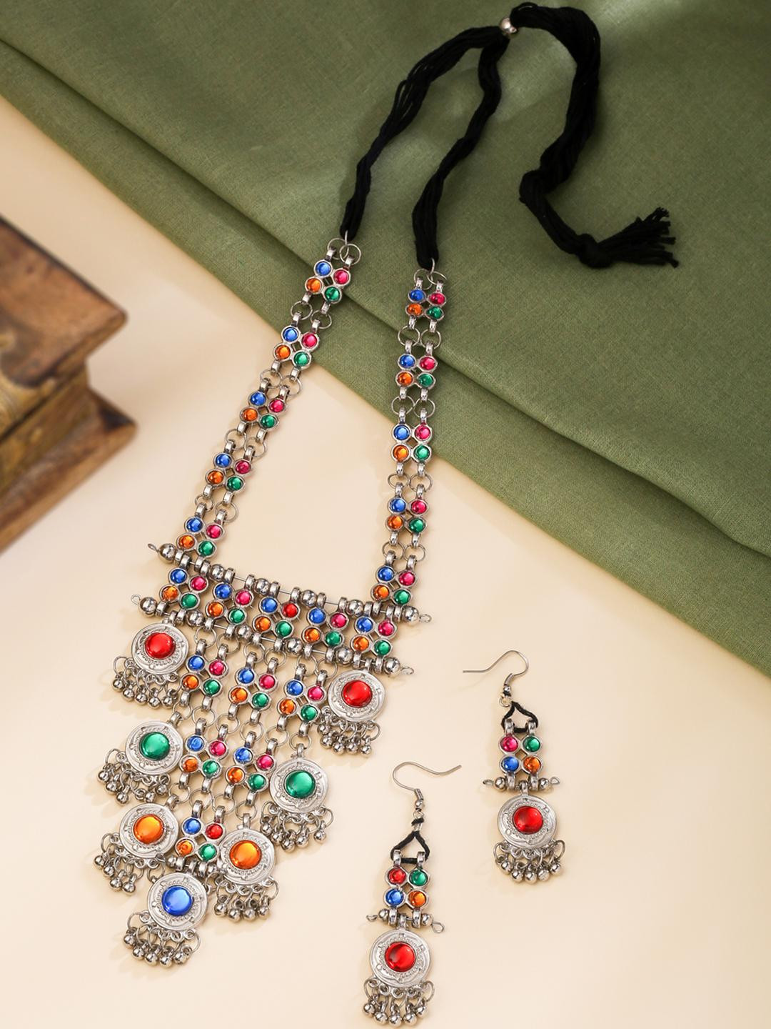 Samsiddhi Latest Antique Silver Necklace and Earrings Set Girls and Women