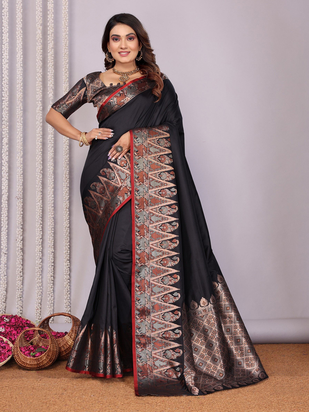 KALINI Woven Design Zari Jacquard Silk Saree